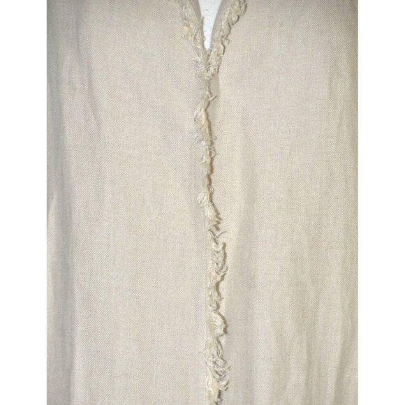 Vintage LAFAYETTE 148 100% Linen Open Front Jacket Size L Raw Trim Neutral Khaki - Picture 4 of 14